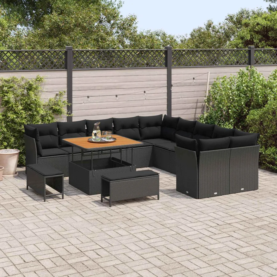 Ensemble de canapé de jardin 13 pcs Noir polyrotin - 3