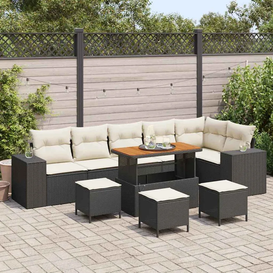 Ensemble de canapé de jardin 10 pcs Noir polyrotin