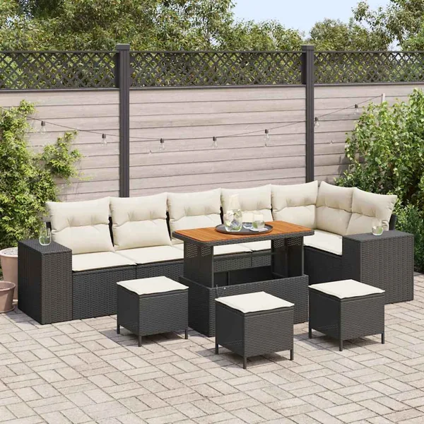 Ensemble de canapé de jardin 10 pcs Noir polyrotin