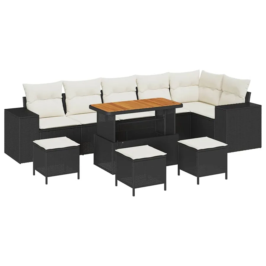Ensemble de canapé de jardin 10 pcs Noir polyrotin - 2