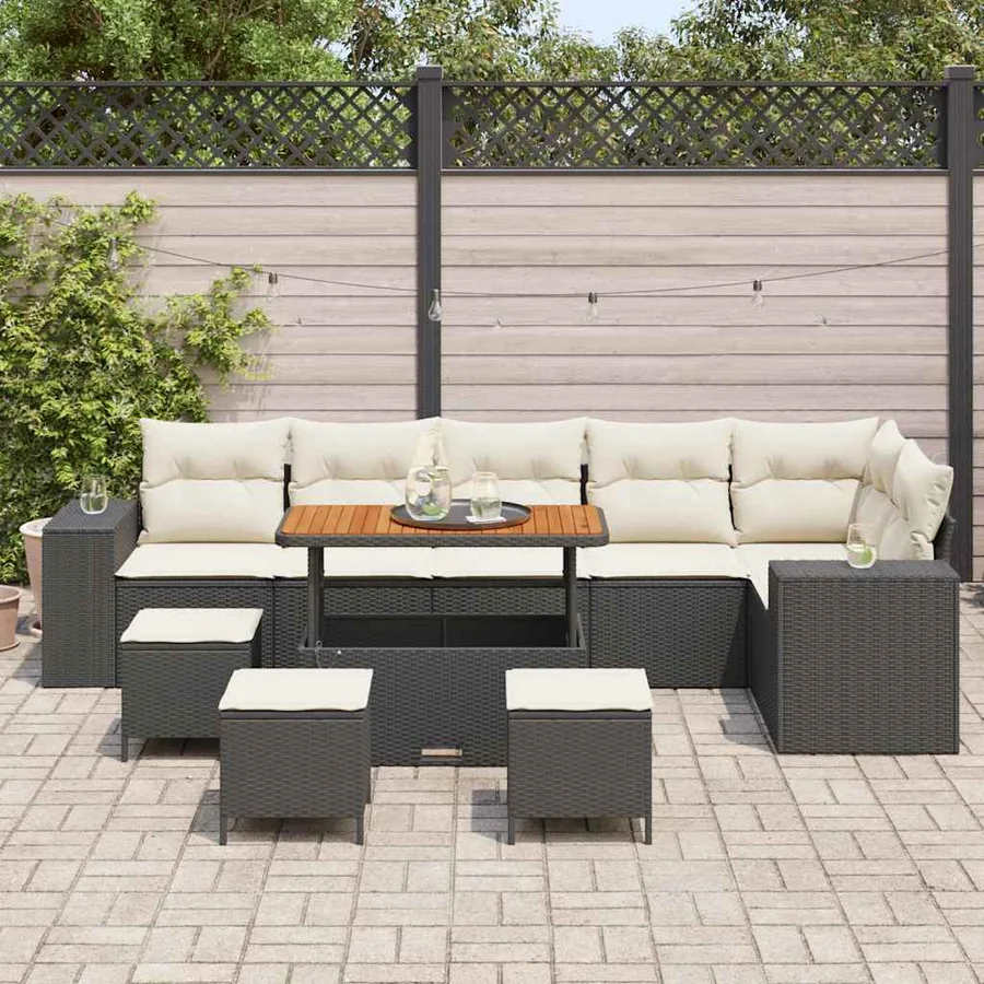 Ensemble de canapé de jardin 10 pcs Noir polyrotin - 3