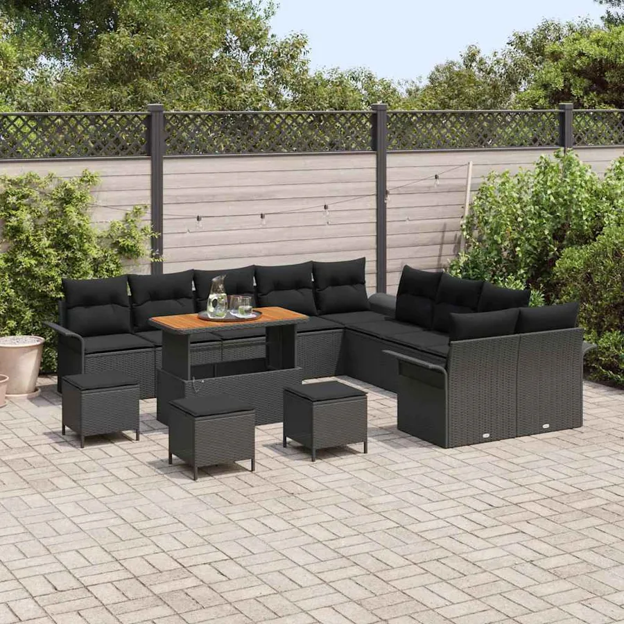 Ensemble de canapé de jardin avec coussin 14 pcs Noir - 3