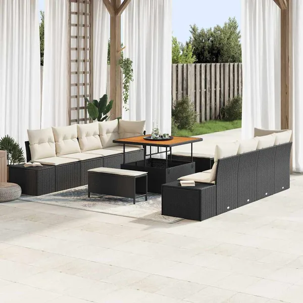 Ensemble de canapé de jardin Noir 264 x 62 x 85 cm Poly rotin