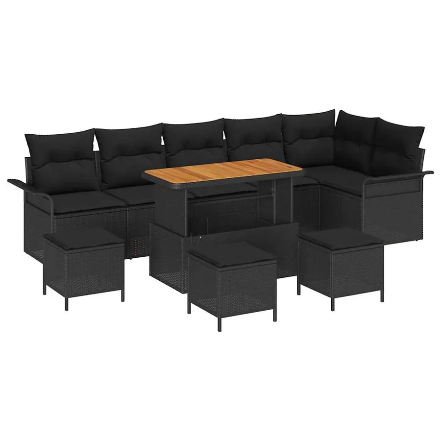 Ensemble de canapé de jardin avec coussin 10 pcs Noir - 2