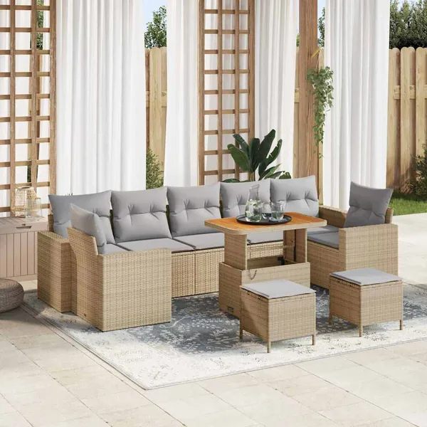 Ensemble de canapé de jardin 10 pcs Beige et Gris clair
