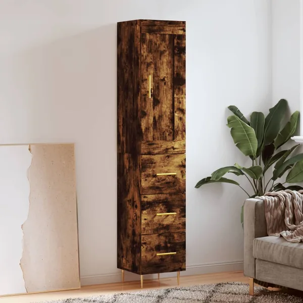 Buffet haut Chêne fumé 34,5x34x180 cm Bois d'ingénierie