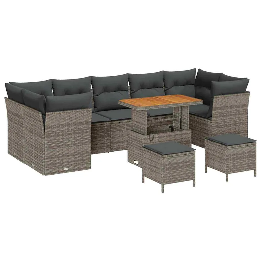 Ensemble de canapé de jardin 10 pcs Gris polyrotin - 2