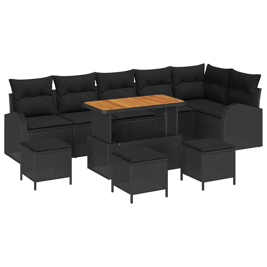 Ensemble de canapé de jardin avec coussin 10 pcs Noir - 2