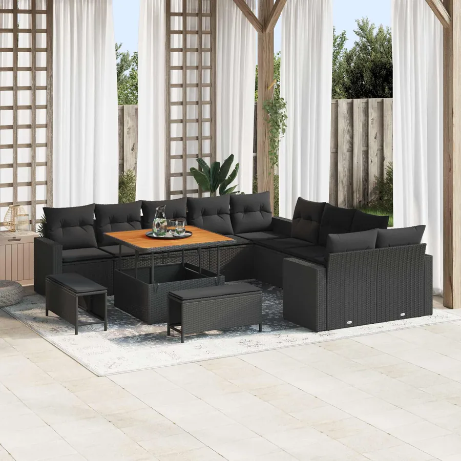 Ensemble de canapé de jardin 13 pcs Noir polyrotin