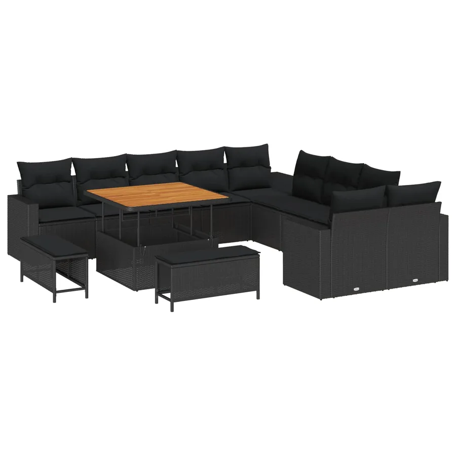 Ensemble de canapé de jardin 13 pcs Noir polyrotin - 2