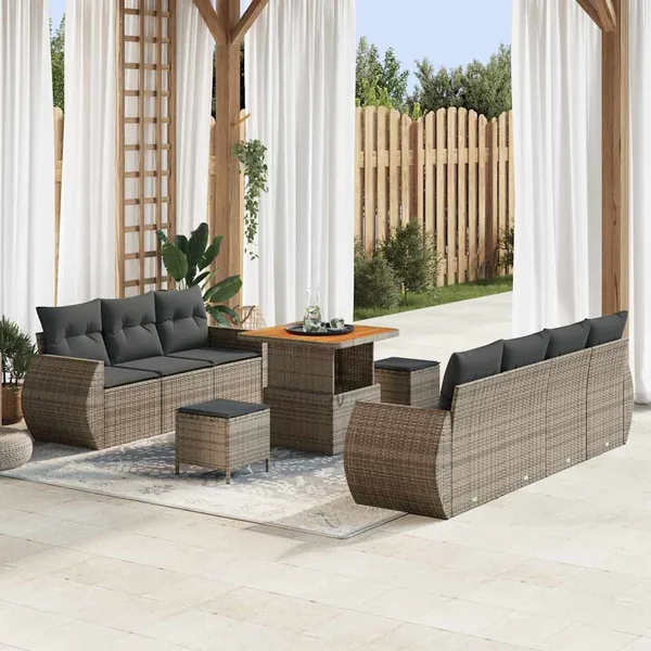 Ensemble de canapé de jardin avec coussin 10 pcs Gris polyrotin