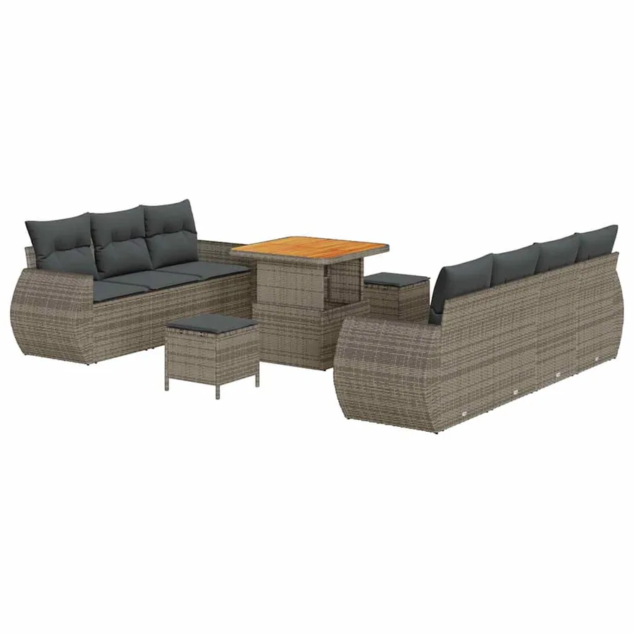 Ensemble de canapé de jardin avec coussin 10 pcs Gris polyrotin - 2