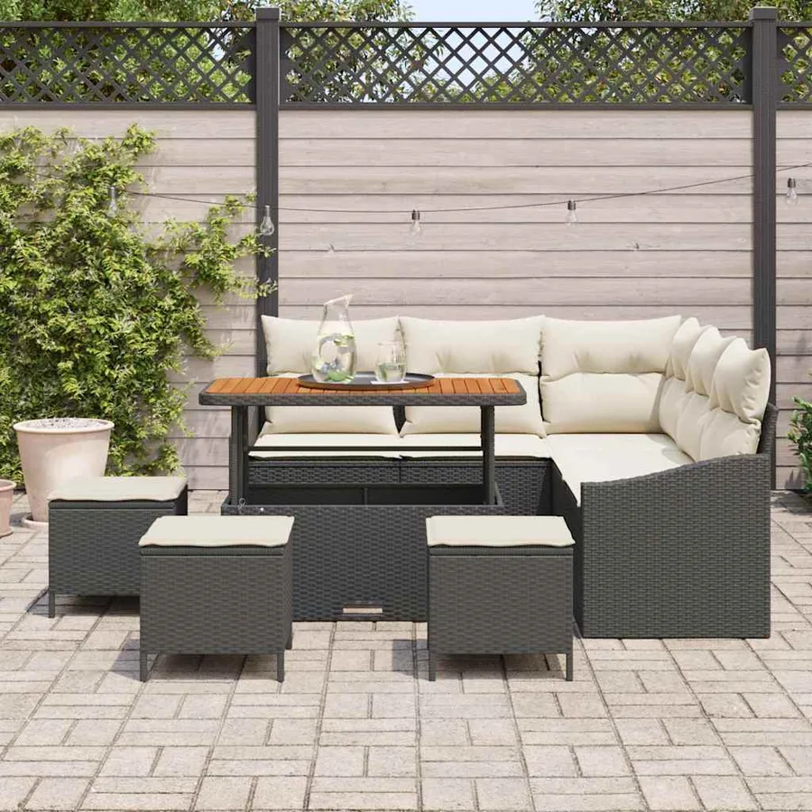 Ensemble de canapé de jardin avec coussin 9 pcs Noir Poly rotin - 3