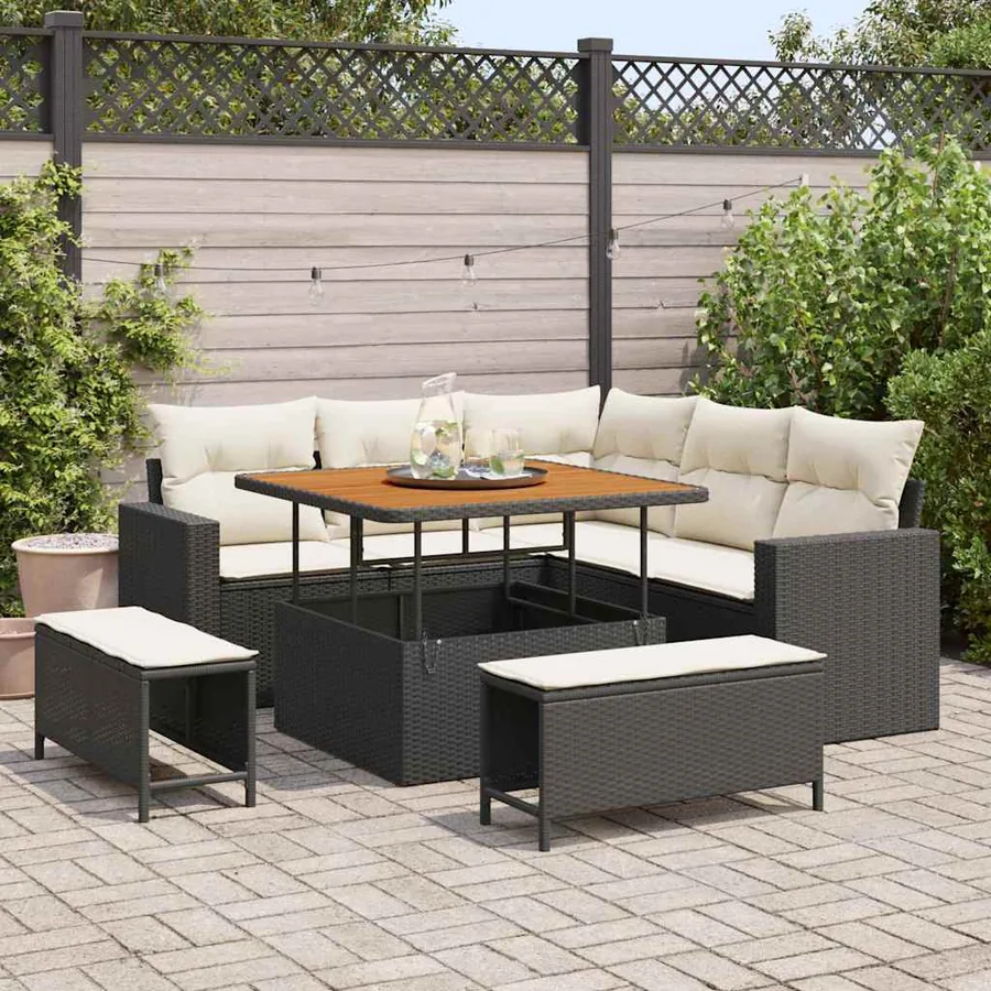 Ensemble de canapé de jardin 8 pcs Noir polyrotin
