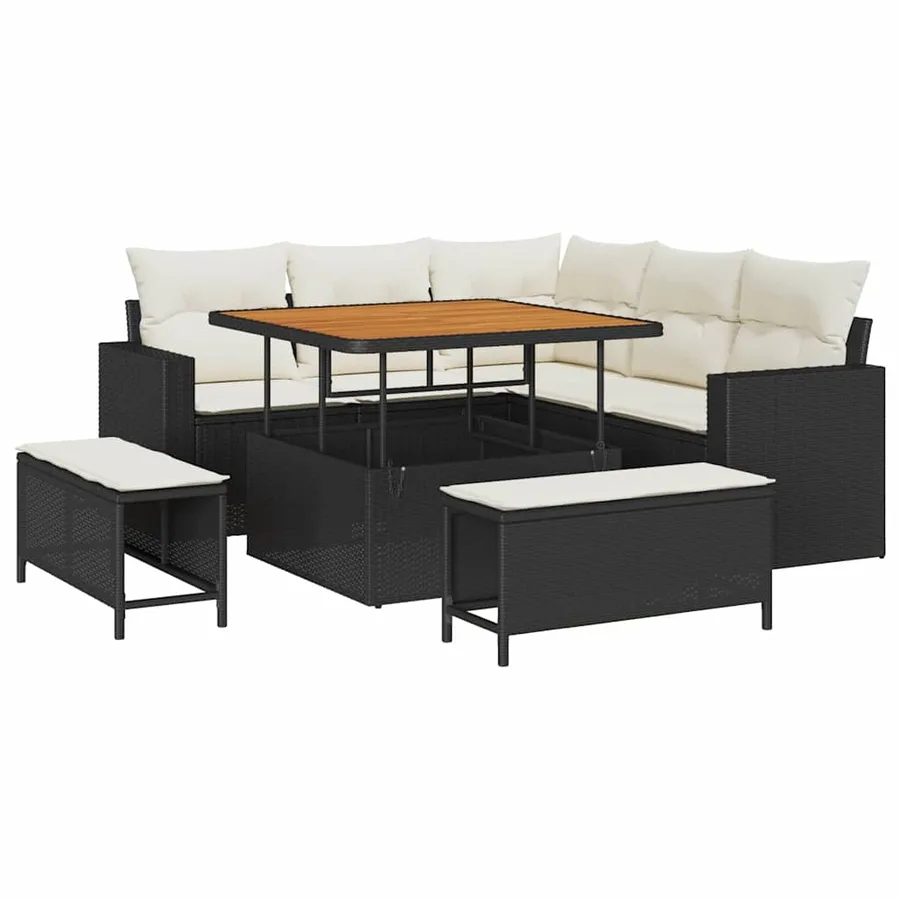 Ensemble de canapé de jardin 8 pcs Noir polyrotin - 2