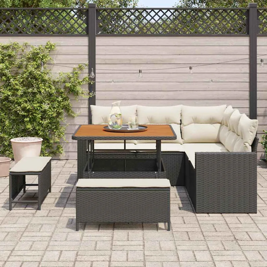 Ensemble de canapé de jardin 8 pcs Noir polyrotin - 3