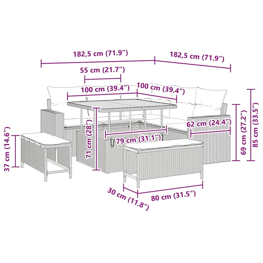 Ensemble de canapé de jardin 8 pcs Noir polyrotin - 8