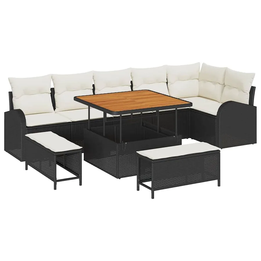 Ensemble de canapé de jardin avec coussin 9 pcs Noir et Crème - 2