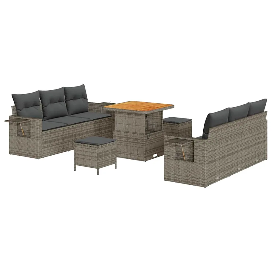 Ensemble de canapé de jardin avec coussin 9 pcs Gris polyrotin - 2
