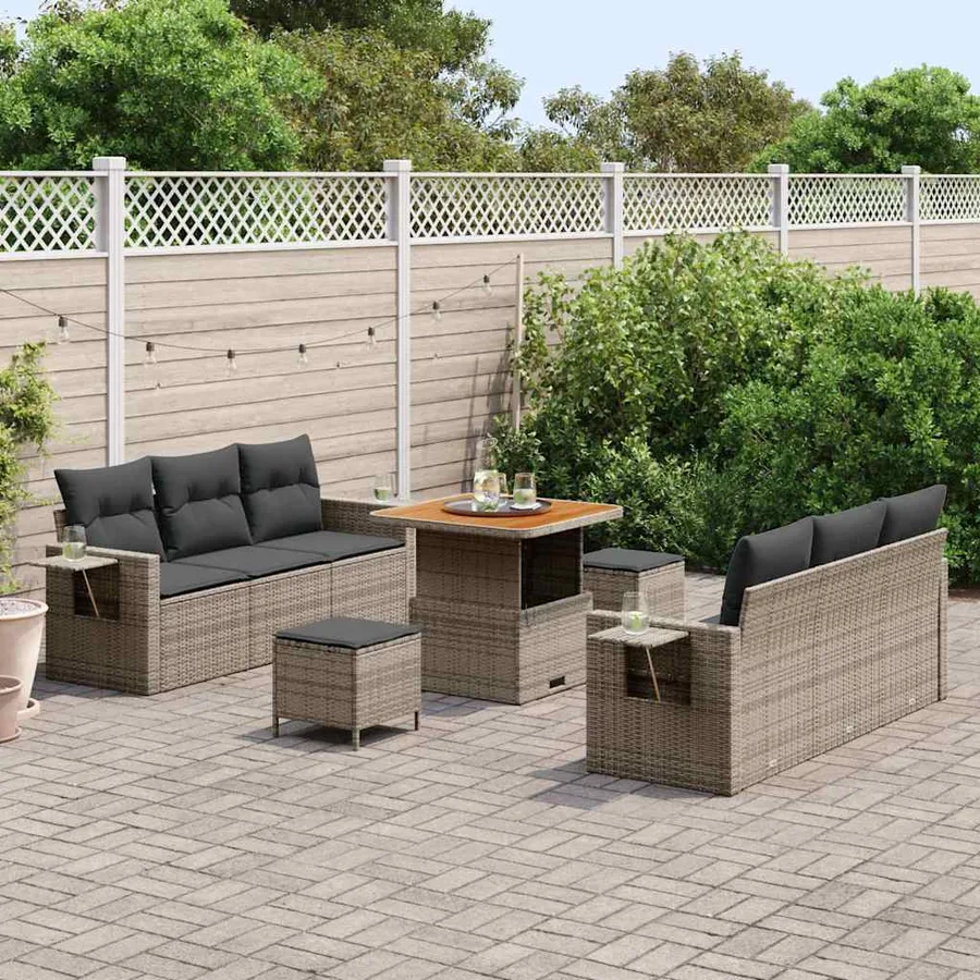 Ensemble de canapé de jardin avec coussin 9 pcs Gris polyrotin - 3