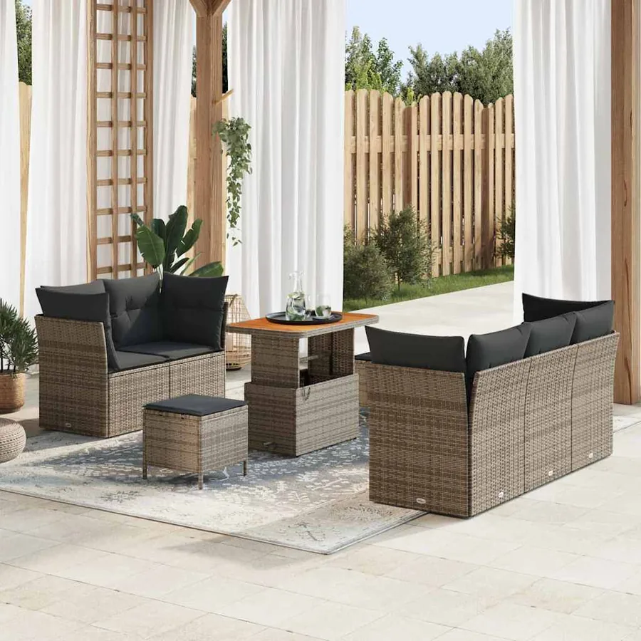 Ensemble de canapé de jardin 8 pcs Gris polyrotin