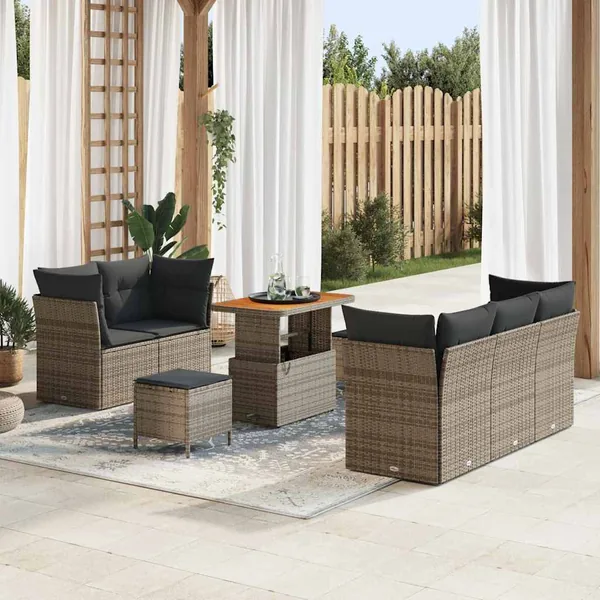 Ensemble de canapé de jardin 8 pcs Gris polyrotin