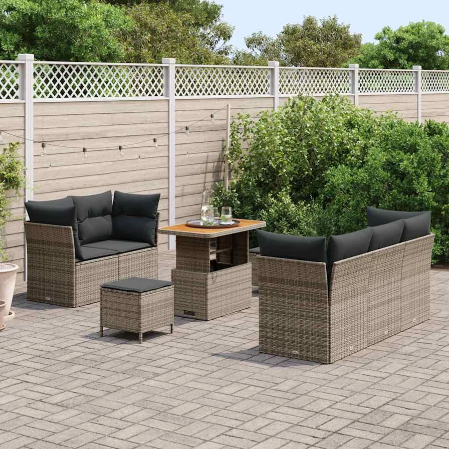 Ensemble de canapé de jardin 8 pcs Gris polyrotin - 3
