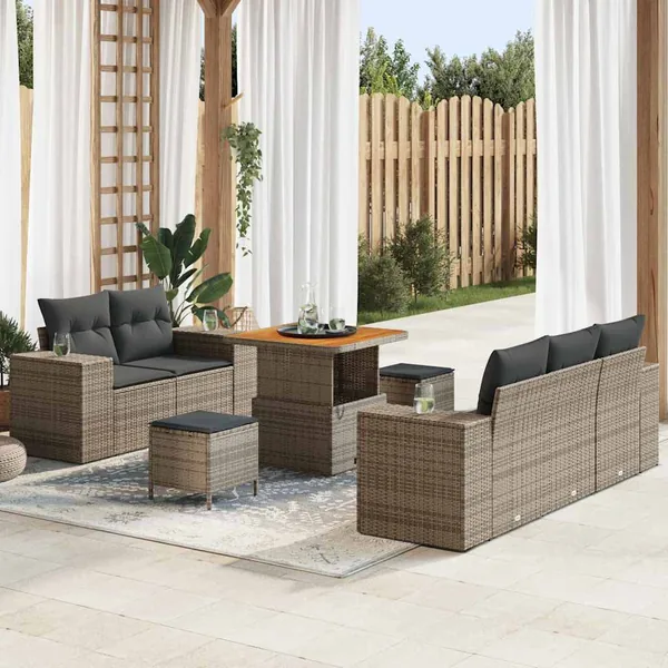 Ensemble de canapé de jardin 8 pcs Gris polyrotin