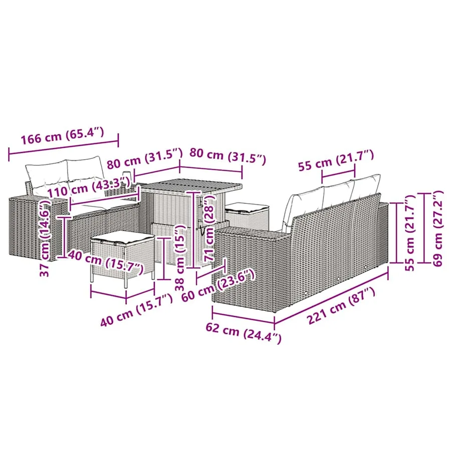 Ensemble de canapé de jardin 8 pcs Gris polyrotin - 12