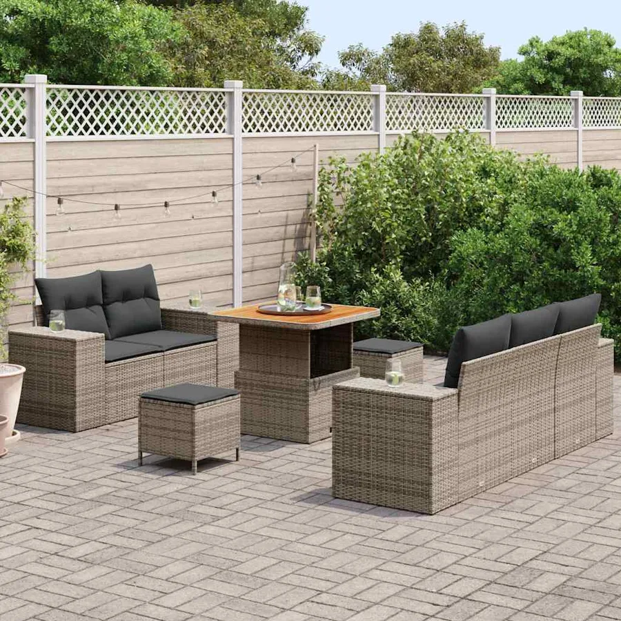 Ensemble de canapé de jardin 8 pcs Gris polyrotin - 3