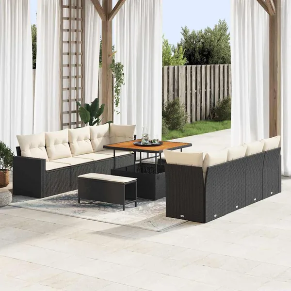 Ensemble de canapé de jardin 11 pcs Noir polyrotin