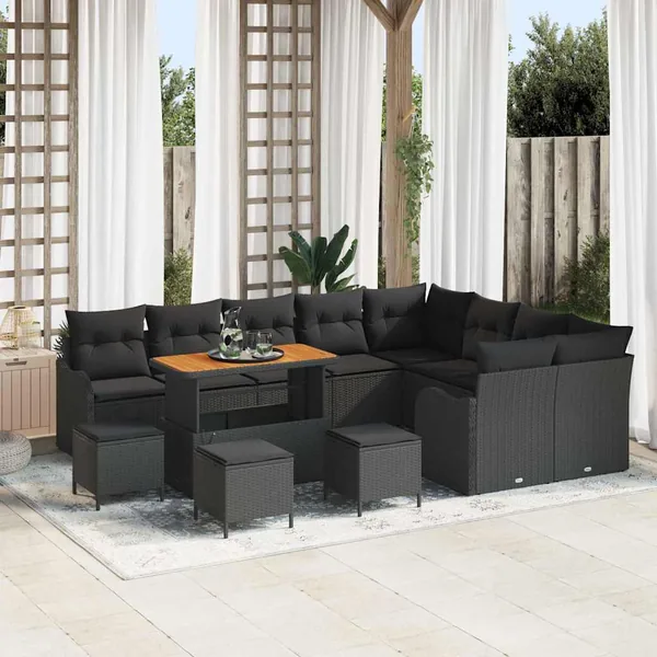 Ensemble de canapé de jardin avec coussin 13 pcs Noir