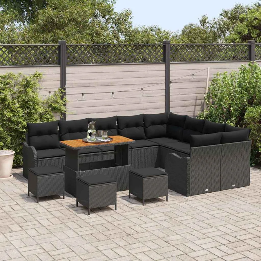 Ensemble de canapé de jardin avec coussin 13 pcs Noir - 3