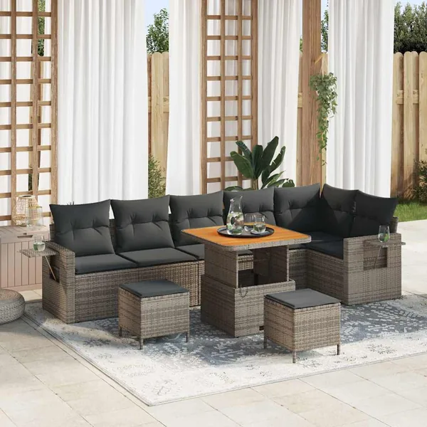 Ensemble de canapé de jardin 9 pcs Gris polyrotin