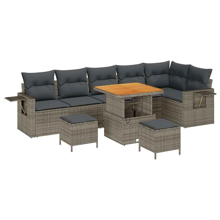 Ensemble de canapé de jardin 9 pcs Gris polyrotin - 2