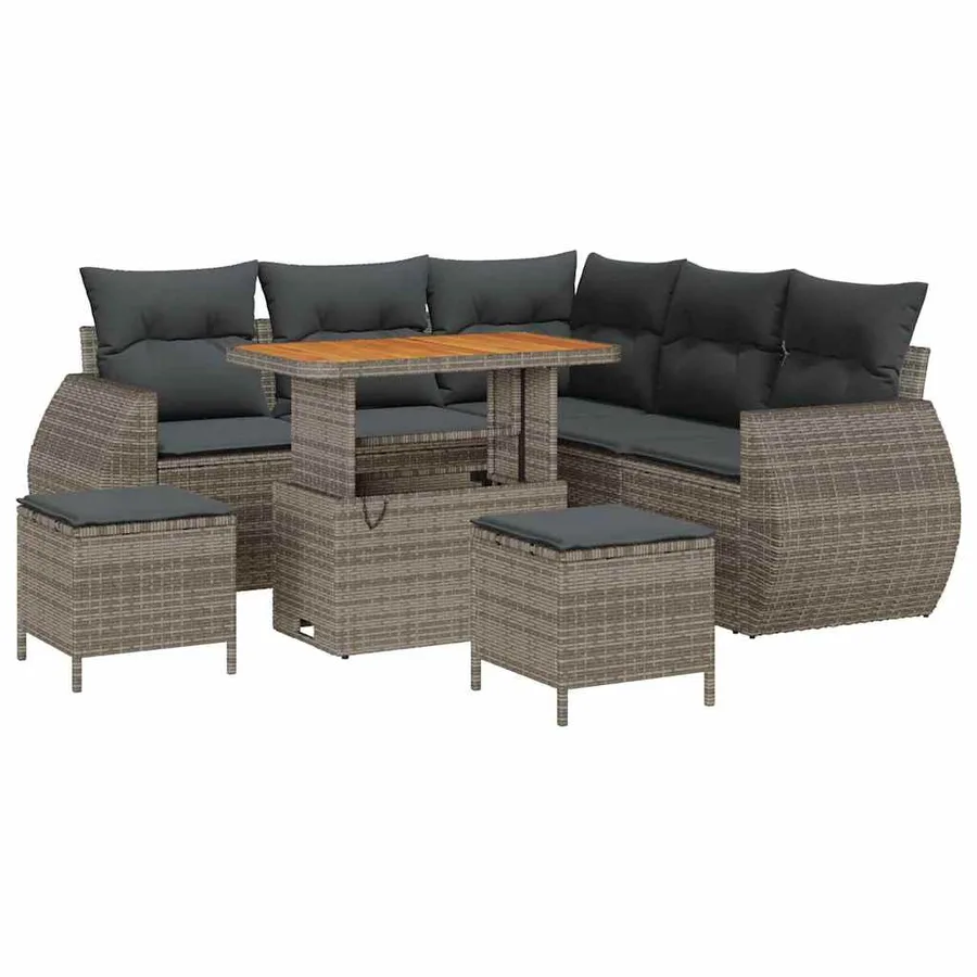 Ensemble de canapé de jardin 8 pcs Gris polyrotin - 2
