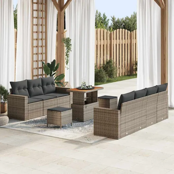 Ensemble de canapé de jardin avec coussin 10 pcs Gris polyrotin