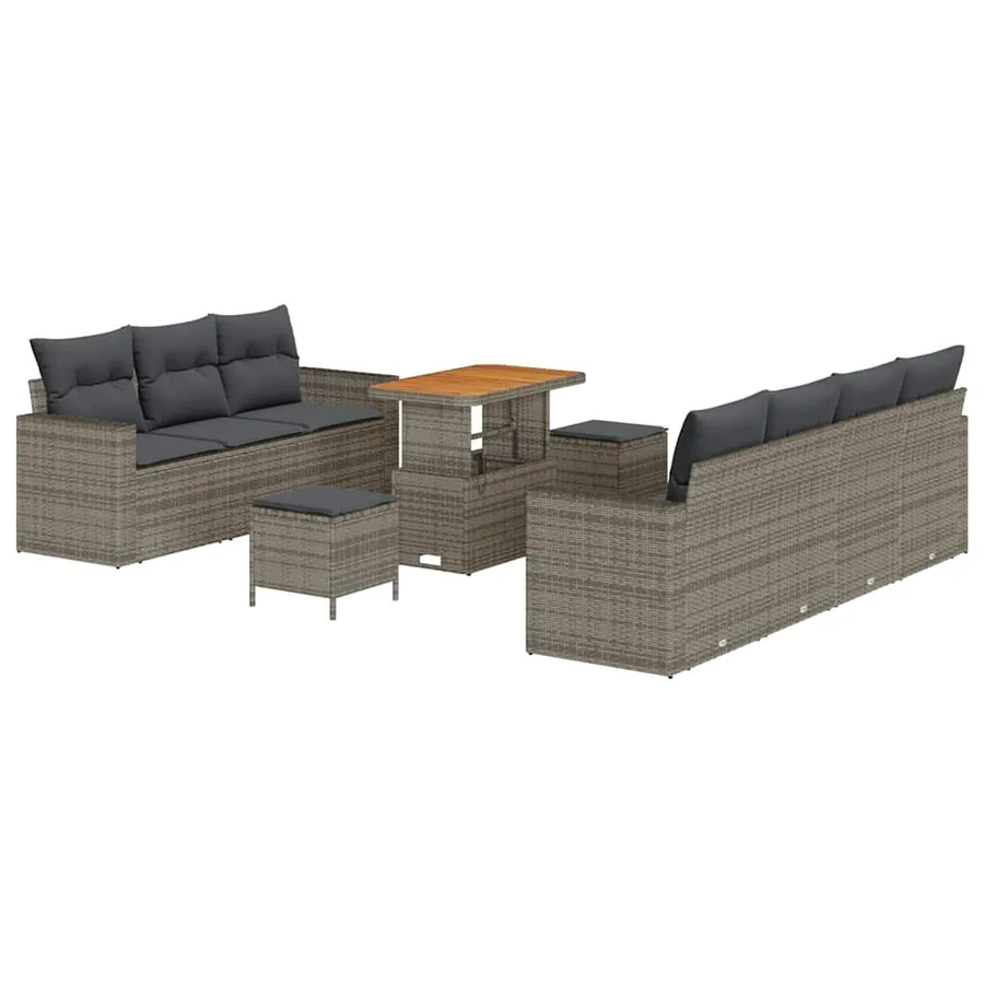 Ensemble de canapé de jardin avec coussin 10 pcs Gris polyrotin - 2