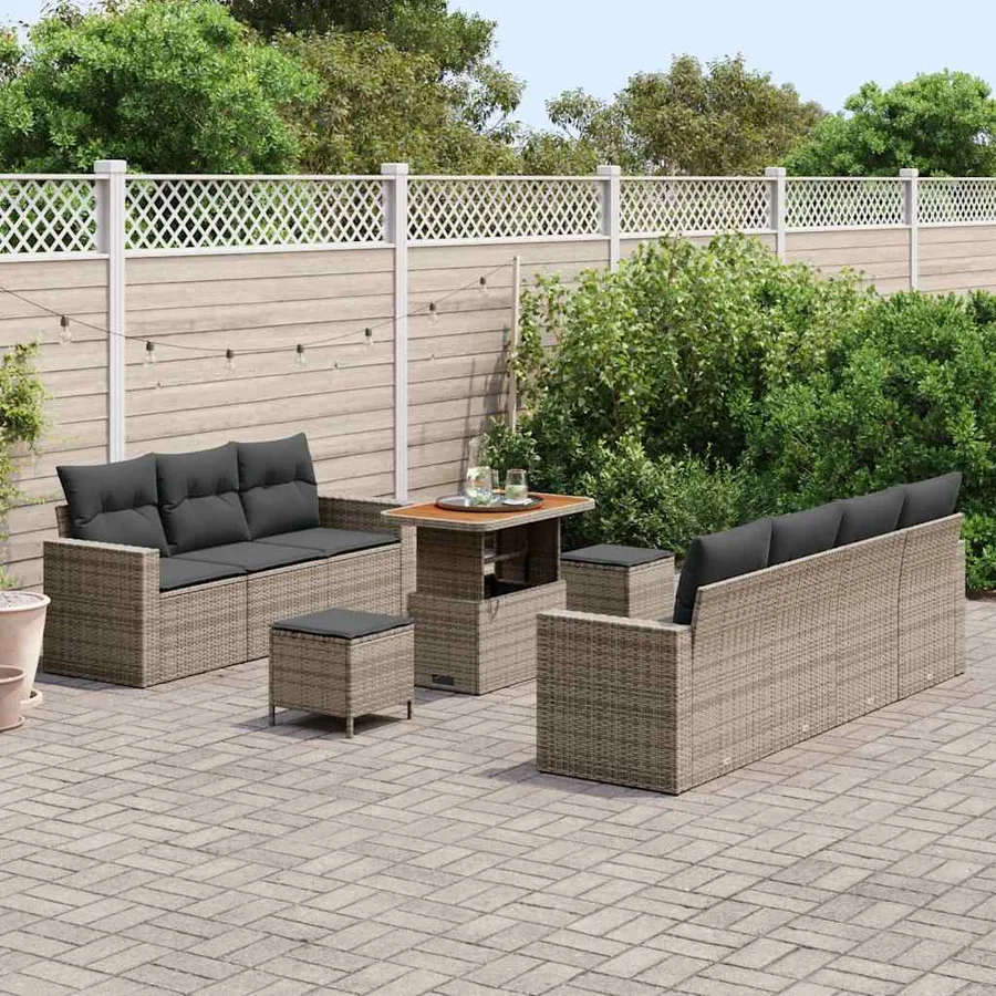 Ensemble de canapé de jardin avec coussin 10 pcs Gris polyrotin - 3