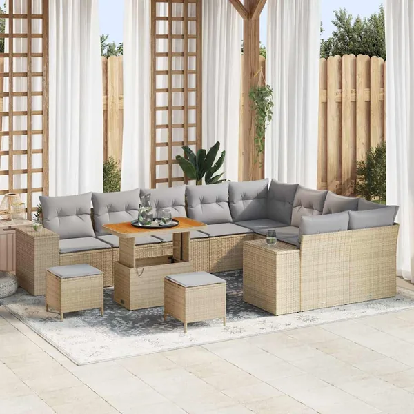 Ensemble de canapé de jardin 12 pcs Beige polyrotin