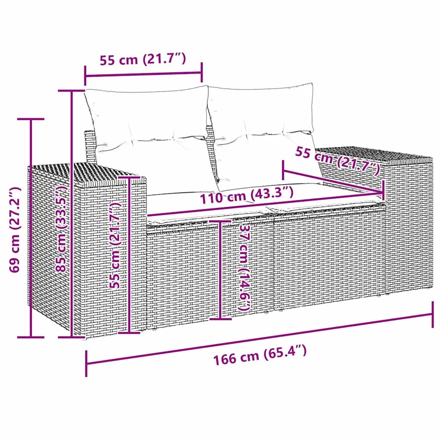Ensemble de canapé de jardin 12 pcs Beige polyrotin - 12