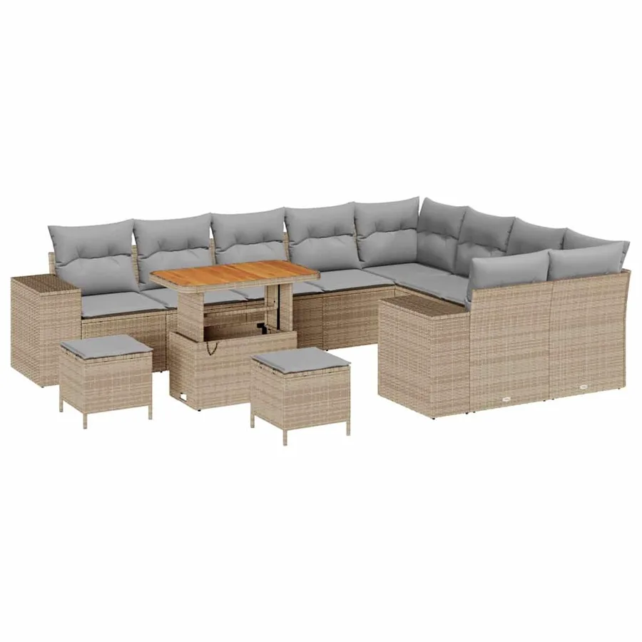 Ensemble de canapé de jardin 12 pcs Beige polyrotin - 2