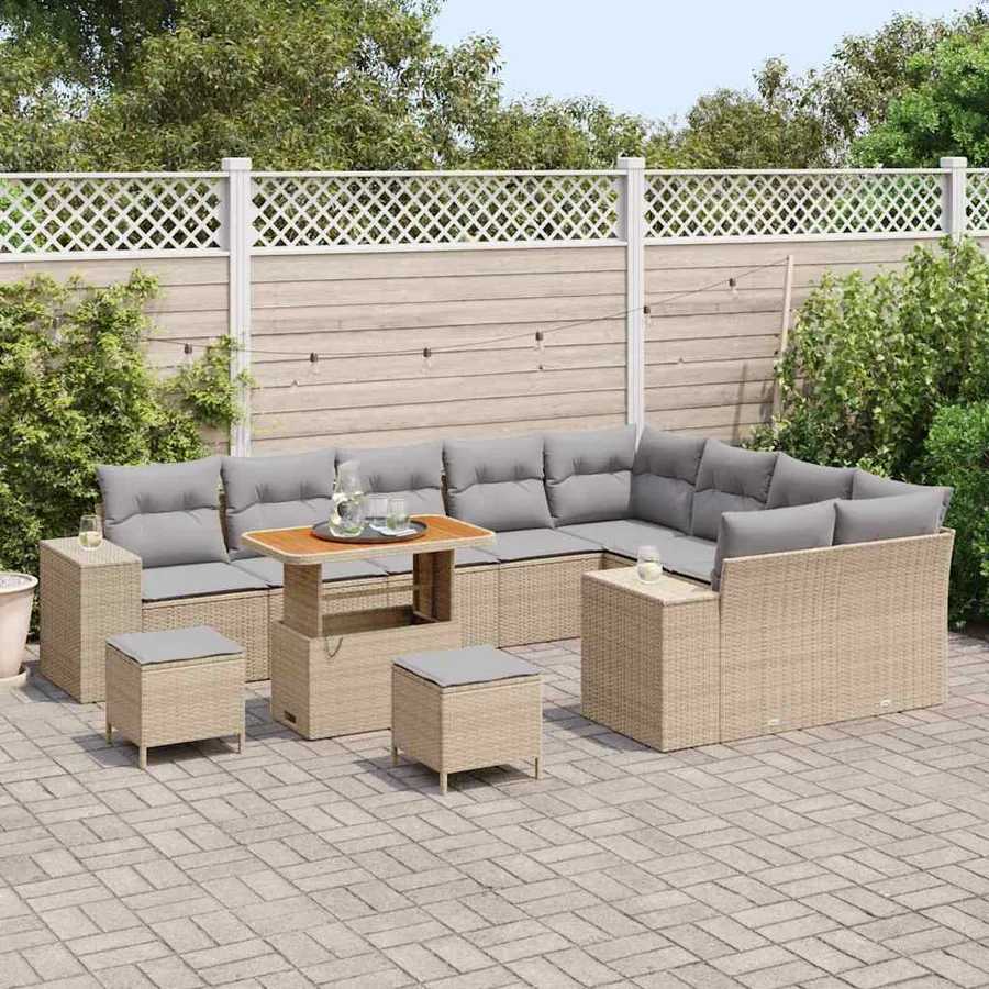 Ensemble de canapé de jardin 12 pcs Beige polyrotin - 3