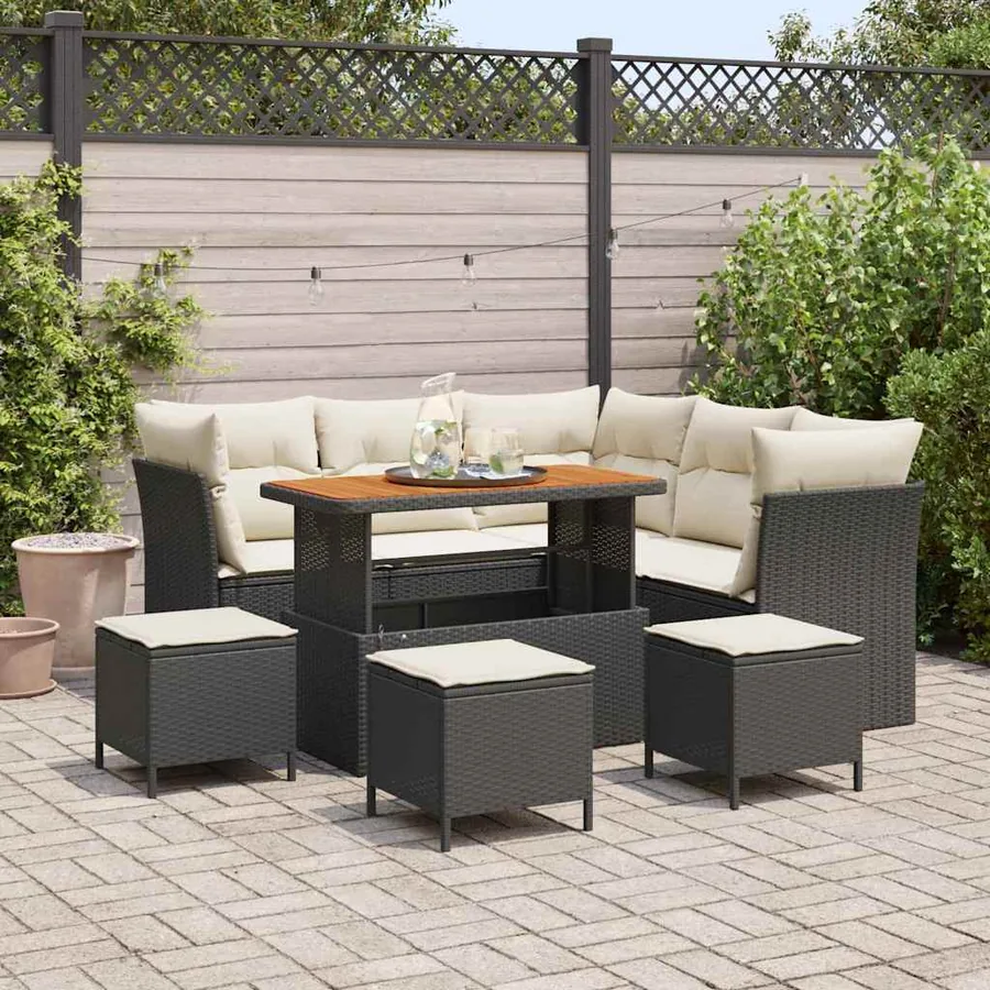 Ensemble de canapé de jardin 9 pcs Noir polyrotin