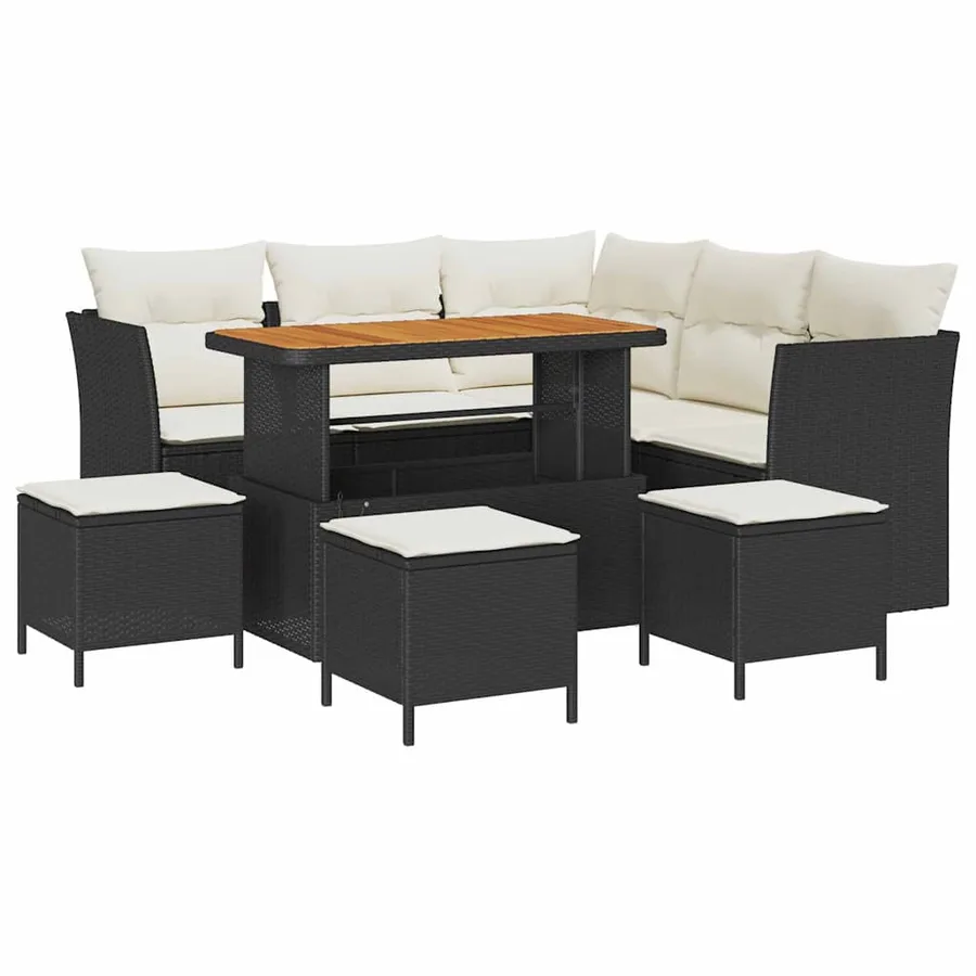Ensemble de canapé de jardin 9 pcs Noir polyrotin - 2