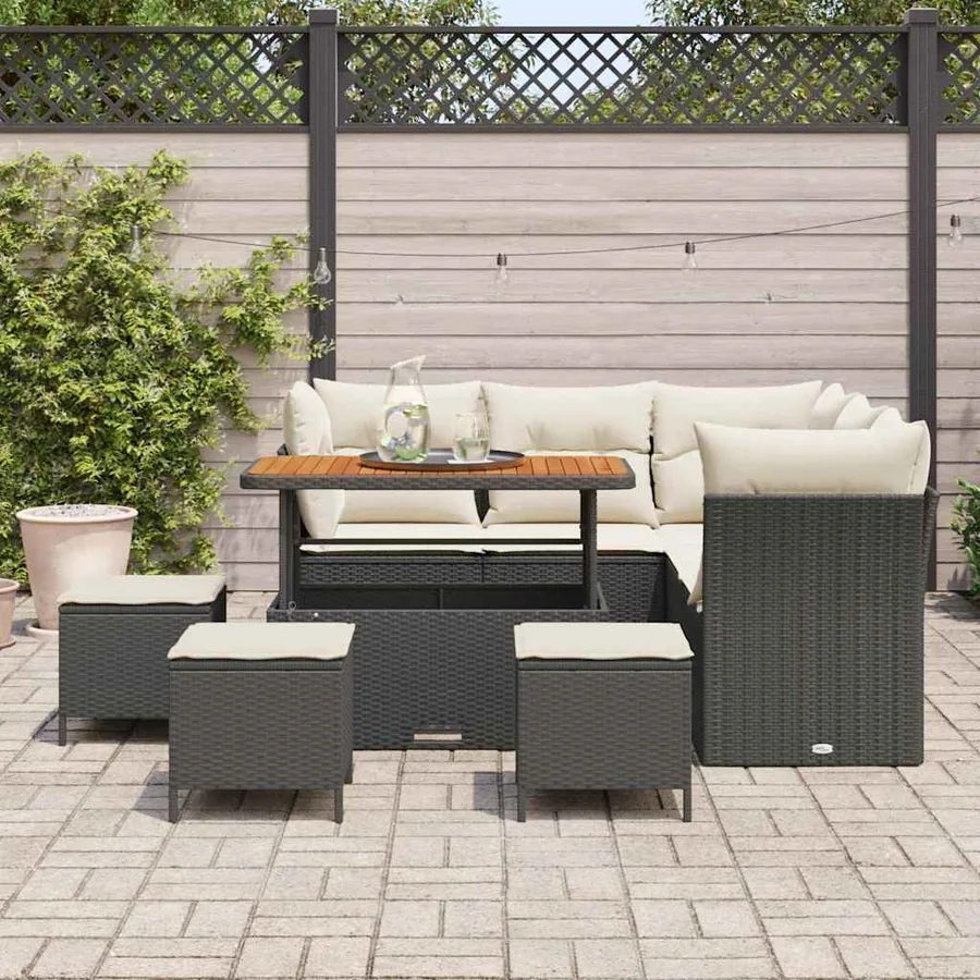 Ensemble de canapé de jardin 9 pcs Noir polyrotin - 3