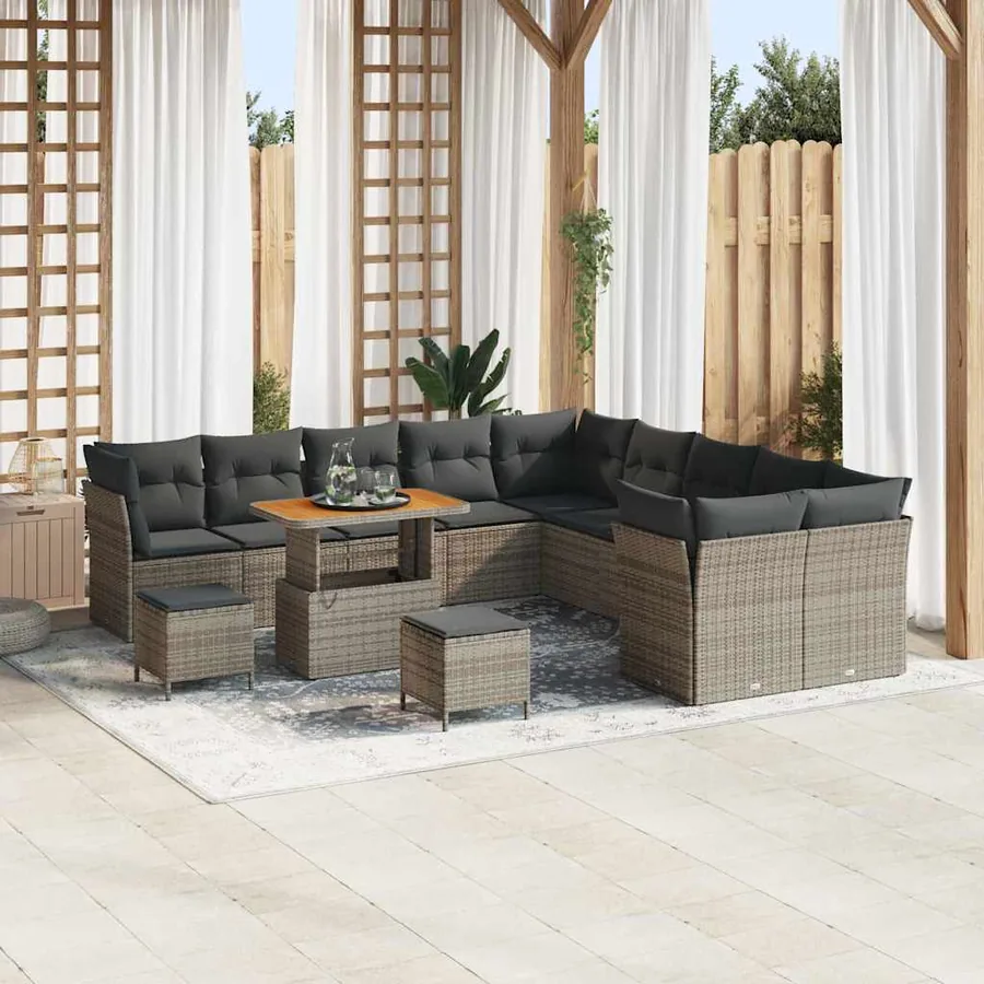 Ensemble de canapé de jardin 13 pcs Gris polyrotin