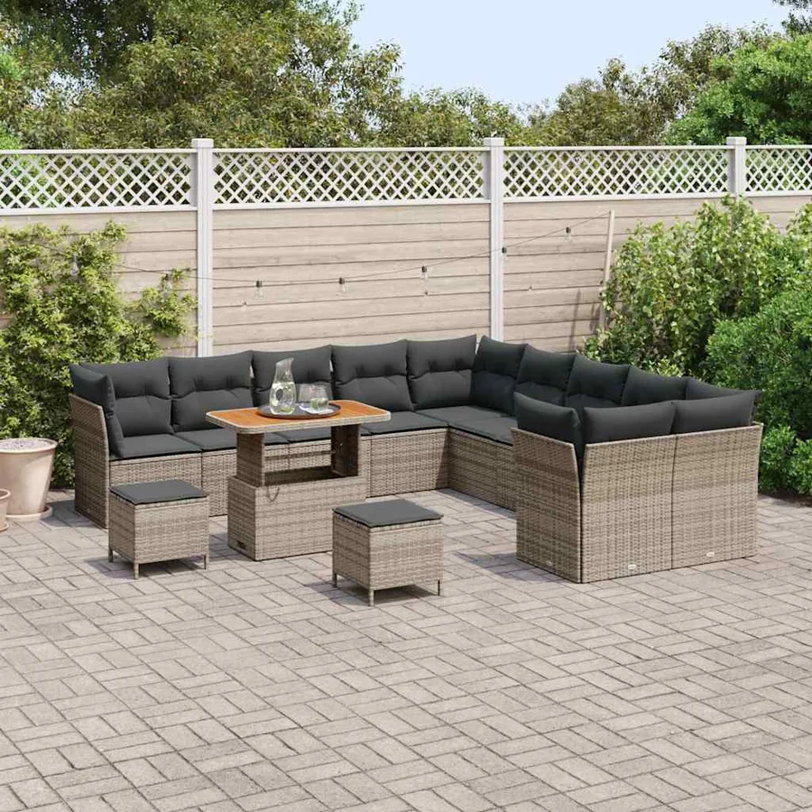 Ensemble de canapé de jardin 13 pcs Gris polyrotin - 3