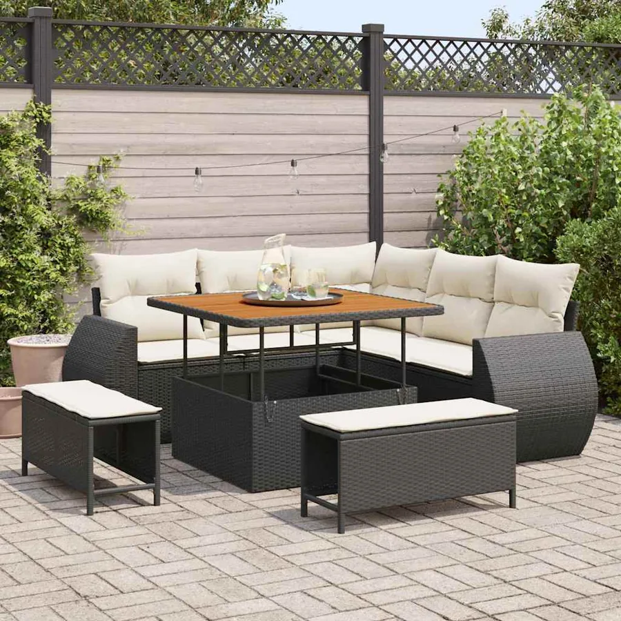 Ensemble de canapé de jardin 8 pcs Noir polyrotin