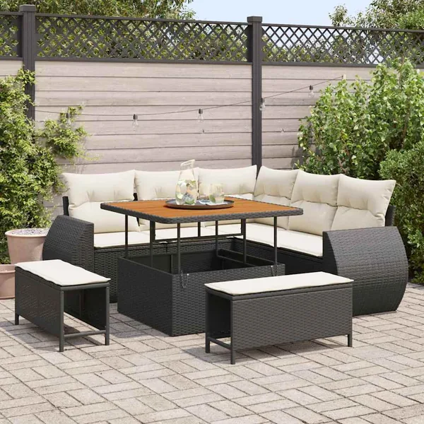 Ensemble de canapé de jardin 8 pcs Noir polyrotin